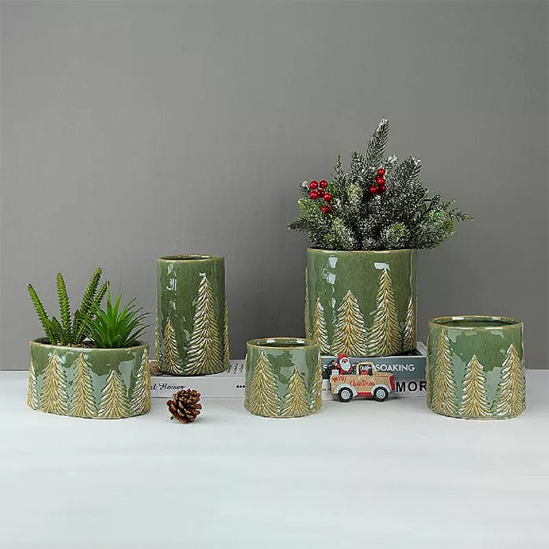 양각 크리스마스 소나무 꽃병